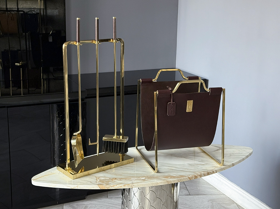 Каминный набор с дровницей FURNITEK FG-01112 полированная латунь