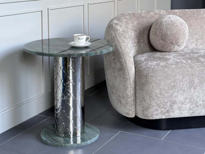 Стол кофейный FURNITEK Ar-Deco FG-090 круглый полированный никель